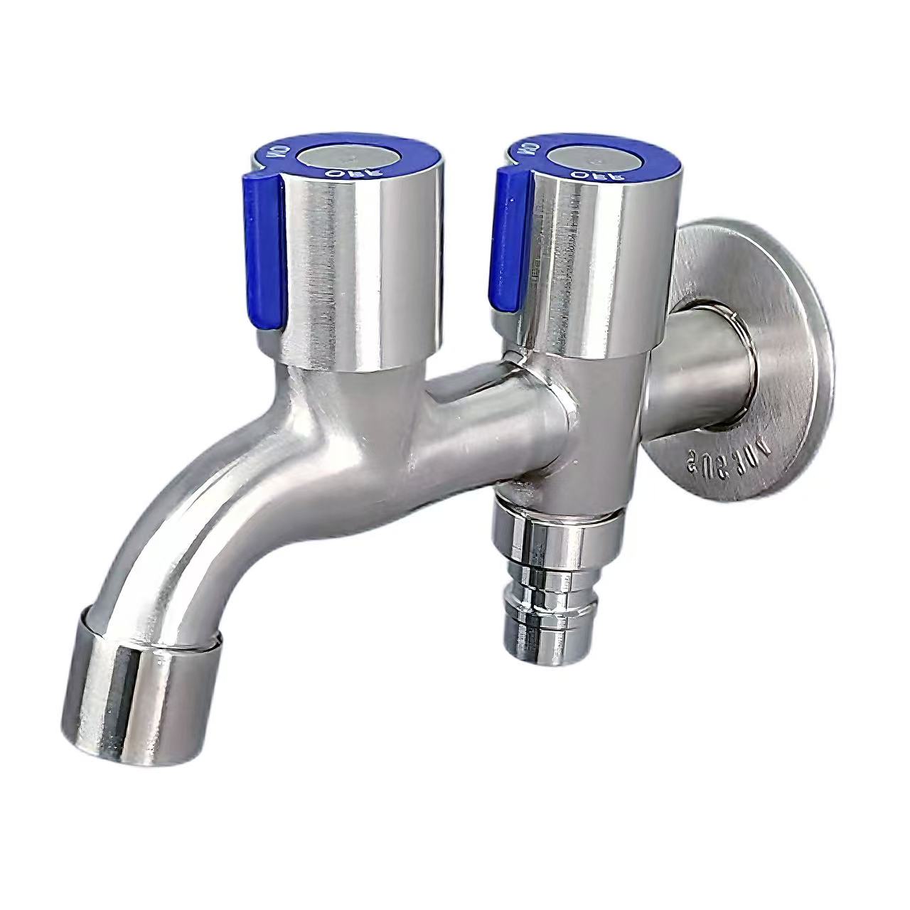 Wasserhahn aus Edelstahl 304 mit doppelter Steuerung und doppeltem Auslass