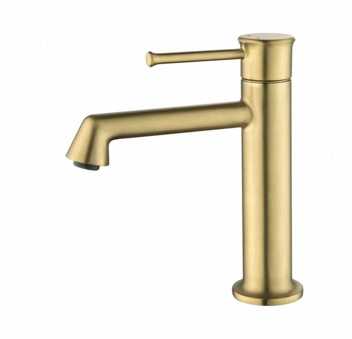 Zylindrischer Einhebelmischer in mattem Gold
