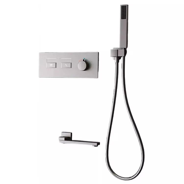 Minimalistischer dunkler Gunmetal-Duschkopf mit zwei Ausgängen