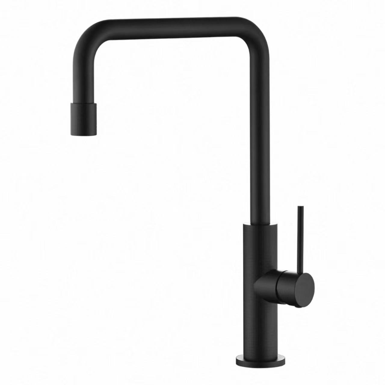 Minimalistischer L-förmiger, gerändelter Küchenhahn für heißes und kaltes Wasser